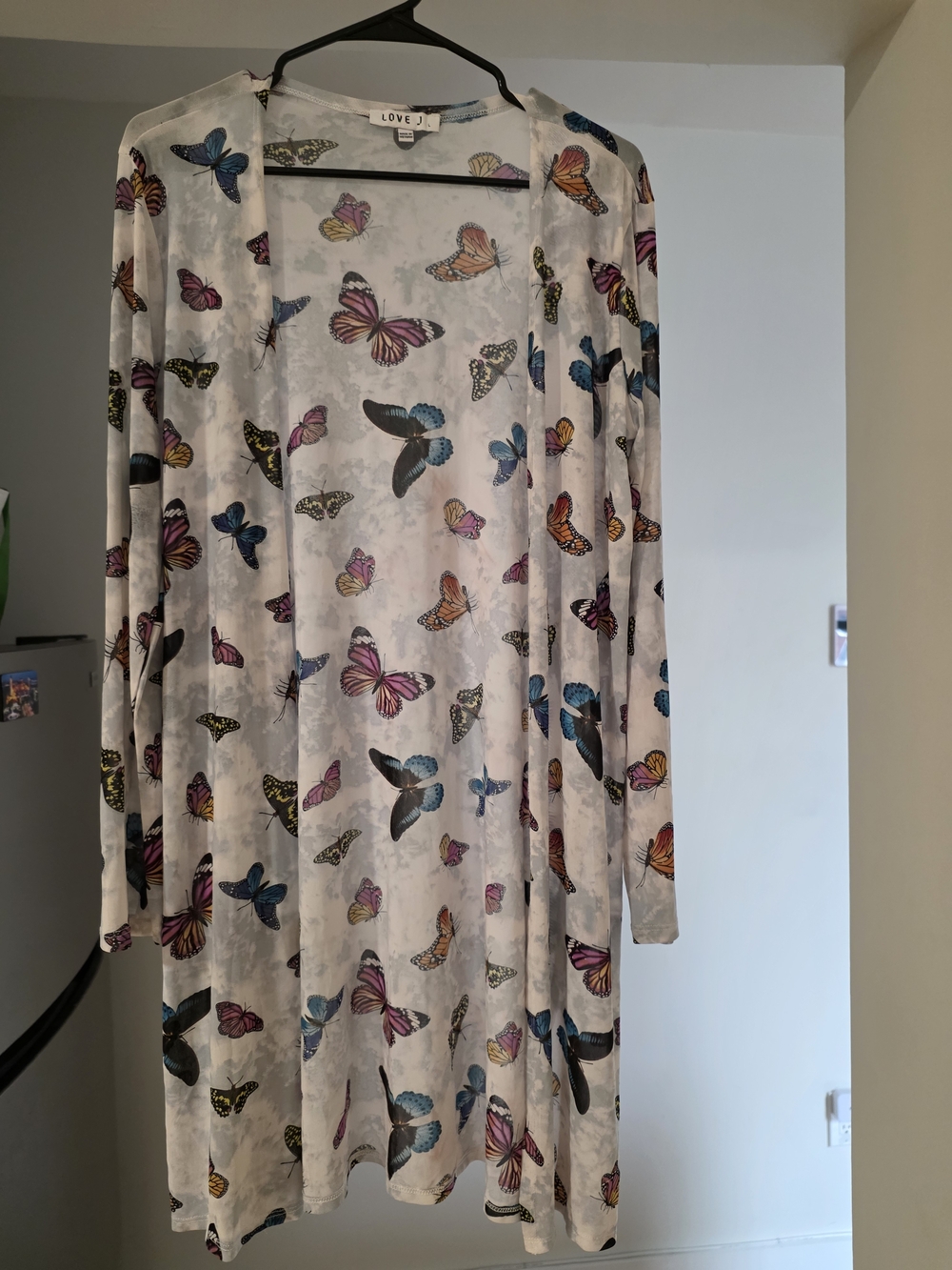 Butterfly Print Open Front Duster - Multicolor on White